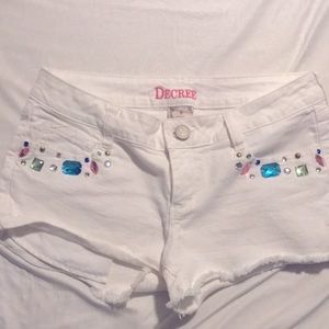 White rhinestone shorts short